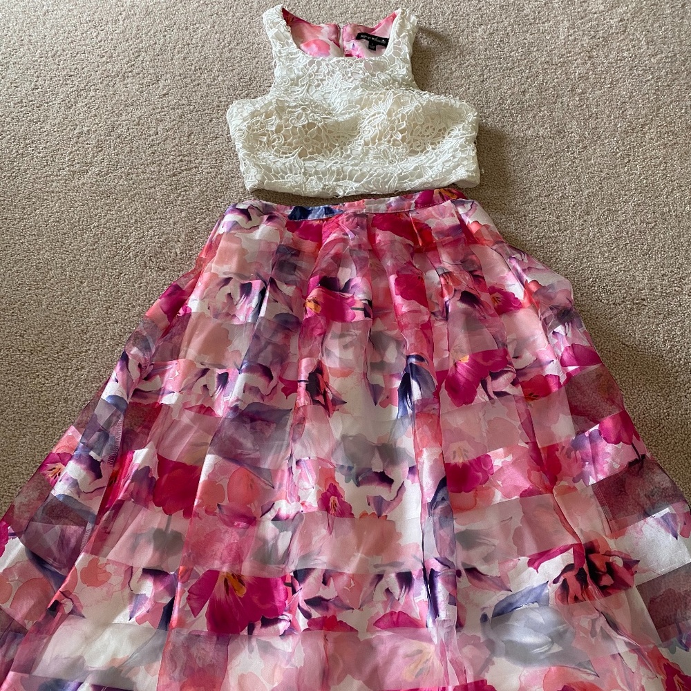 Sequin and Hearts long skirt and crop top